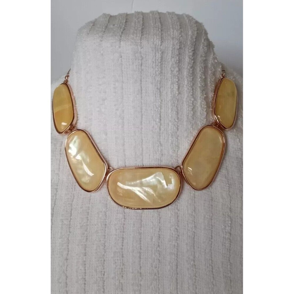Charter Club Rose Goldtone Yellow MOP Glass Cab Statement Necklace 14-16 inch